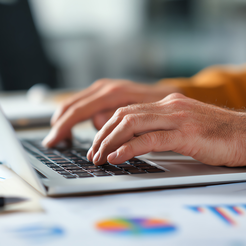 Financial services graphs with laptop